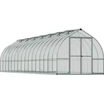 Palram – Canopia Gewächshaus Bella, 244 x 963 cm, doppelwandige Polycarbonat-Paneele, Metall, Silber, mit verzinktem Stahlsockel