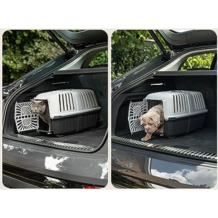 lionto Transportbox für Hunde & Katzen aus Kunststoff Tiertransportbox Kleintierbox, 48x31,5x33 cm anthrazit – Bild 2