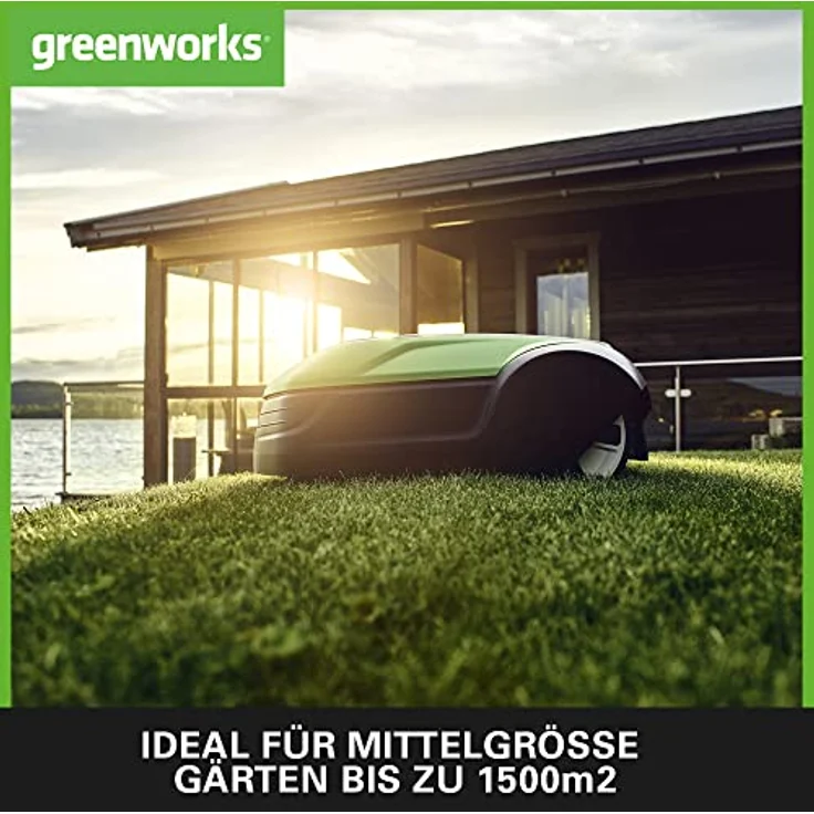Greenworks Mähroboter Optimow 15 Akku-Rasenmäher selbstfahrend bis 1500m² smart GreenGuide app bis 3 – Bild 2