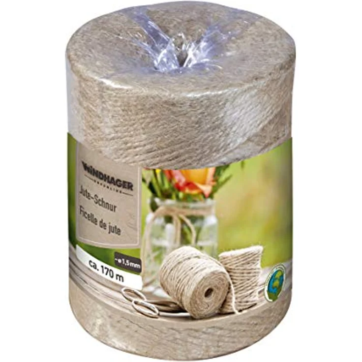 Windhager Jute-Schnur Jutegarn, reißfest und witterungsbeständig, 1,5 mm x 170 m, Beige – Bild 5