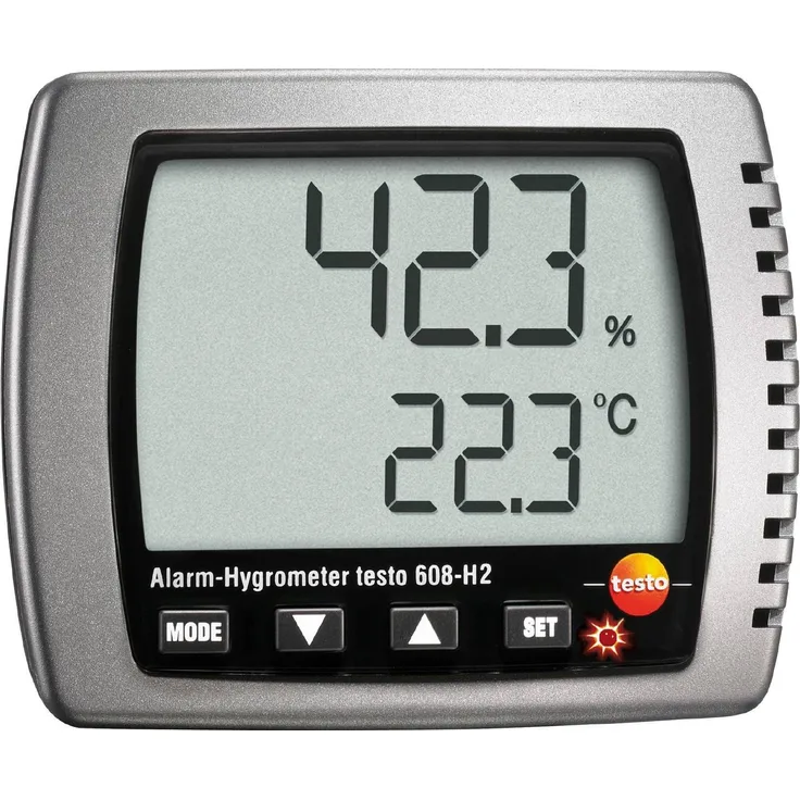 Testo 608-H2, Feuchtigkeitsmessgerät mit kapazitivem Sensor zur Luftfeuchtigkeits- und Temperaturmessung, Wand- und Tischmontage