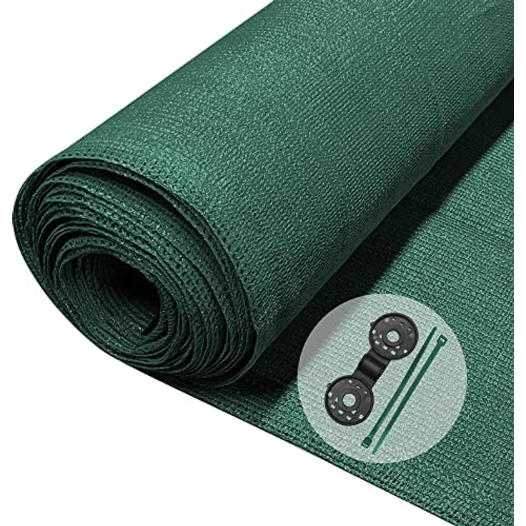 VOUNOT® Zaunblende 1.8×10m, Sichtschutz Zaun HDPE Schattiernetz, UV-resistent, reißfest, 75% Beschattungsgrad, inkl. Spezialclips und Kabelbinder, Grün