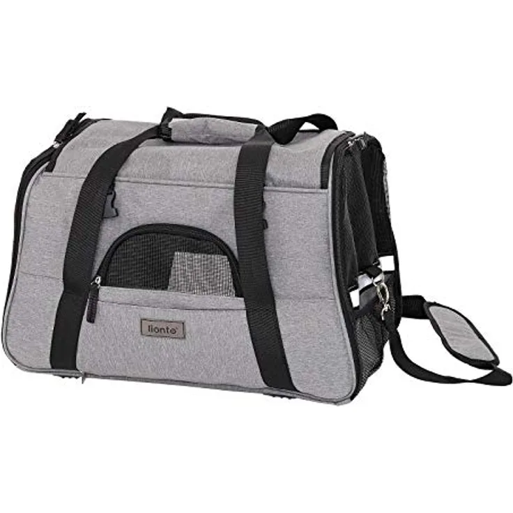 lionto Faltbare Hundetasche Hundebox Reisetasche für Haustiere Hundetransportbox Flugzeugtasche für Hunde, grau