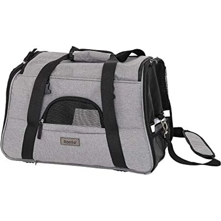 lionto Faltbare Hundetasche Hundebox Reisetasche für Haustiere Hundetransportbox Flugzeugtasche für Hunde, grau – Bild 1