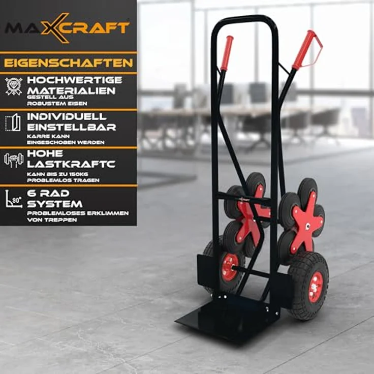 MAXCRAFT Sackkarre Treppenkarre bis 200 kg - 12 Räder in Schwarz, Belastbare Treppenkarre für Haushalt und Gewerbe – Bild 3