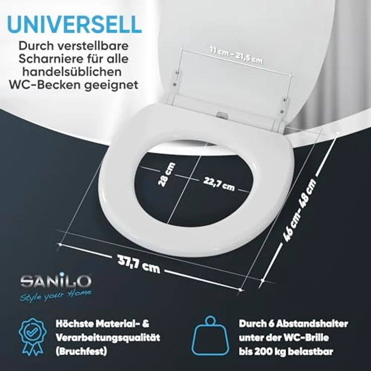 Sanilo WC Sitz Glitzer Weiß, Absenkautomatik, Hochwertiger Holz-Toilettendeckel mit antibakterieller Oberfläche und einfachem Montagematerial – Bild 6