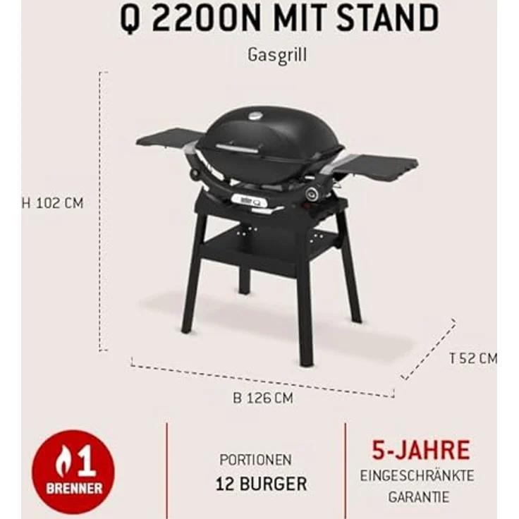 Weber Q2200N, Gasgrill mit Stand, stabiler Alugussdeckel, elektrische Zündung, Schwarz – Bild 6