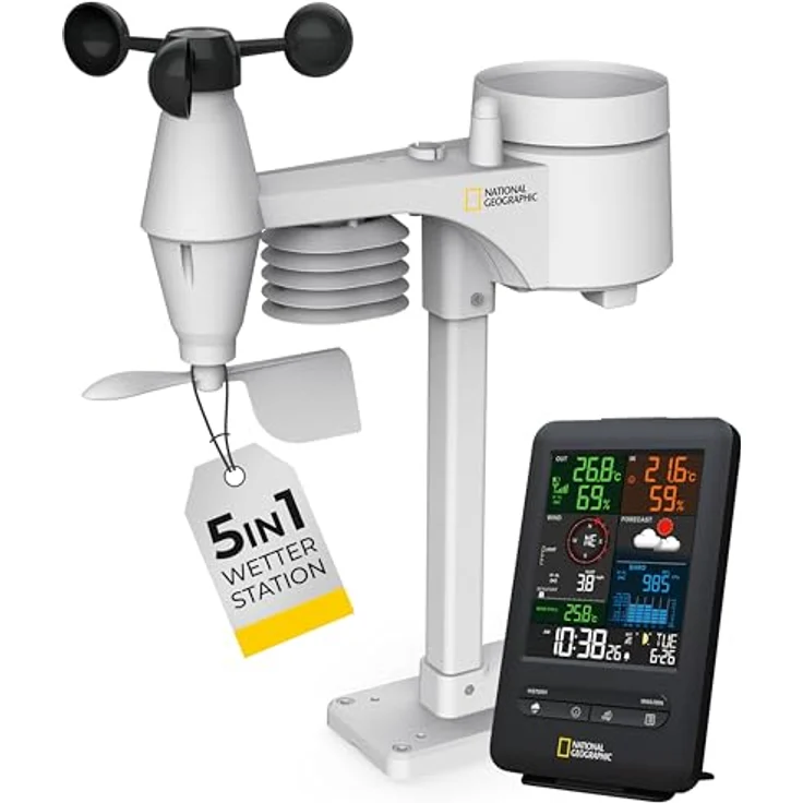 National Geographic Color-Display Center 5in1 9080500, kabellose Wetterstation mit 12-24 Stunden Wettervorhersage – Bild 1