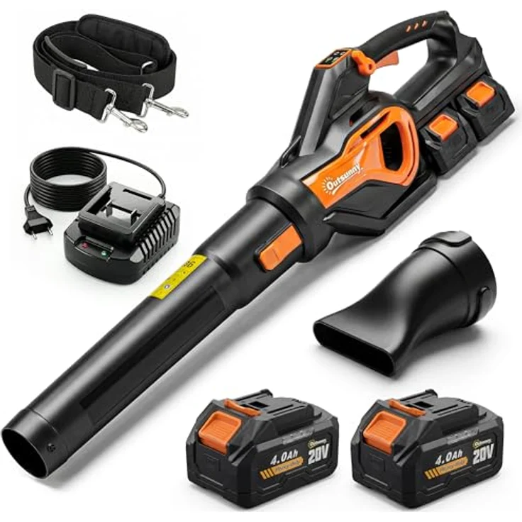 Outsunny Akku-Laubsauger 20V Kabellos mit Bürstenlosem Motor, 2x4.0Ah Akku & Ladegerät, Orange-Schwarz – Bild 1