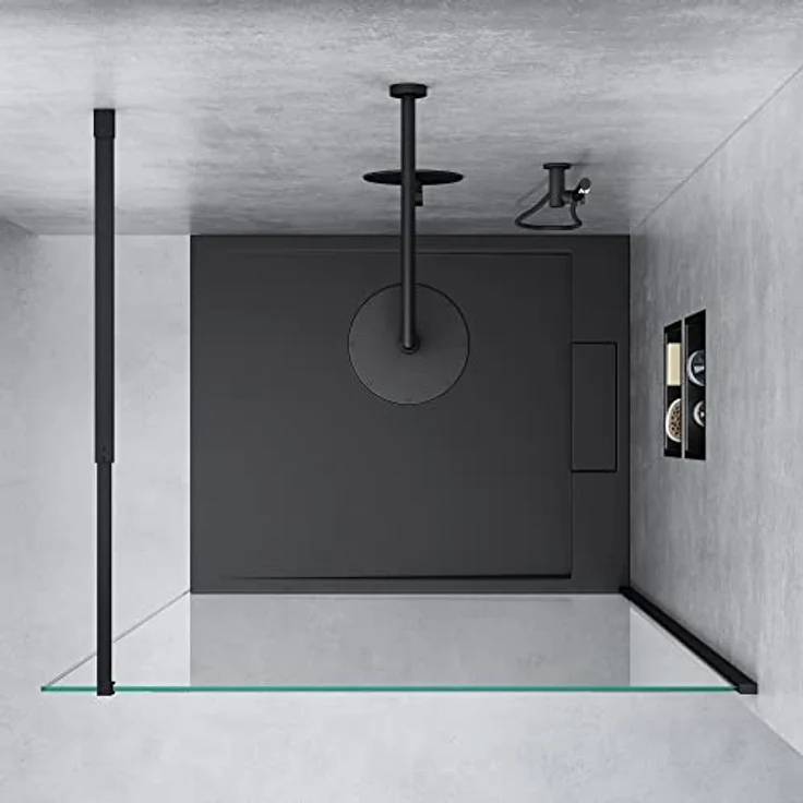 Mai & Mai Duschwand Bremen2, Duschabtrennung 100x200cm Walk-In Schwarz, 10mm ESG-Sicherheitsglas mit NANO-Beschichtung, beidseitig montierbar – Bild 4