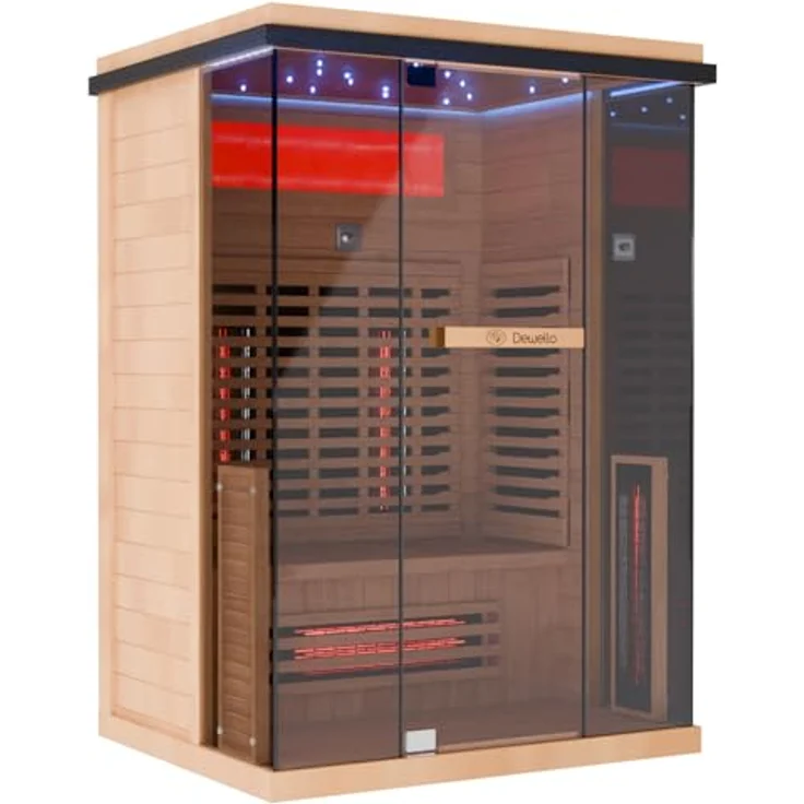 Dewello® Infrarotkabine KENORA 130x105, Infrarotsauna für 1-2 Personen aus Hemlockholz, Dual Therm, Salzsteinoptik – Bild 4