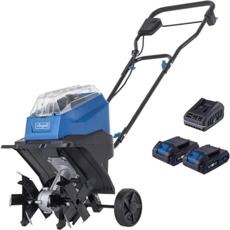 Scheppach BC-MT300-X Akku Bodenhacke, Gartenfräse mit 30 cm Arbeitsbreite, 20 cm Arbeitstiefe, 140 min-1, 20V-IXES-Serie, 10 Jahre Garantie, inkl. 2x 2Ah Akku & Ladegerät – Bild 1