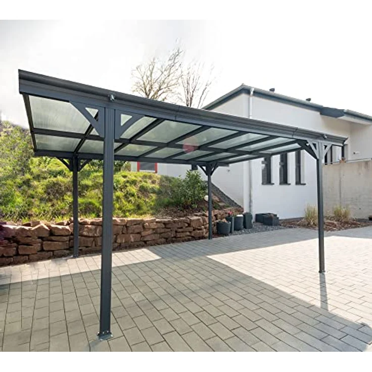 WESTMANN Carport Helsinki 15m² | 503x305x232 cm Grau | Flachdach Überdachung aus Aluminium | Motorrad- & Autounterstand inklusive Regenrinne – Bild 2