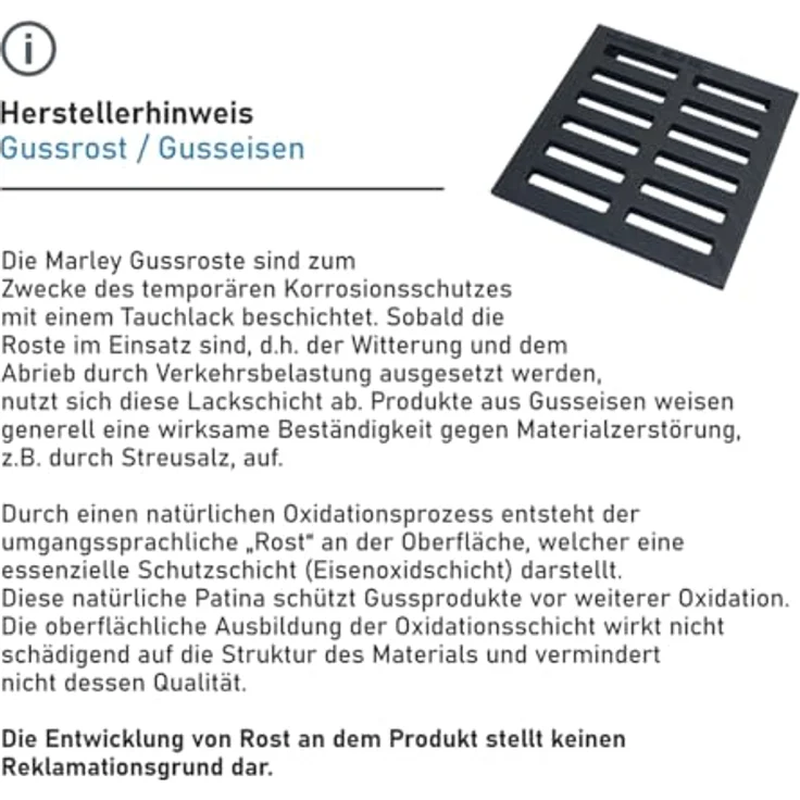Marley Gussrost 196x196mm, Einlaufrost aus Gusseisen, frostbeständig, PKW befahrbar Klasse B 125 – Bild 5