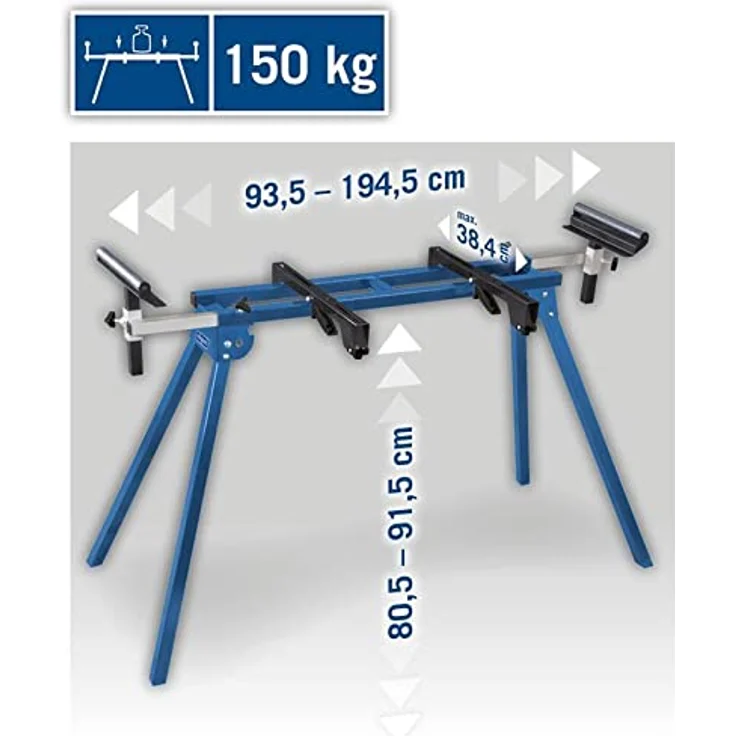 Scheppach 5907107900 Untergestell UMF1550, arbeiten in ergonomischer Höhe, kompakte Leichtbauweise für einfachen Transport, stabile Seitenverlängerung, bis 150 kg, silber-blue – Bild 4