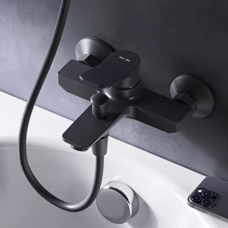 AM.PM FXA10022 X-Joy Einhebel-Wannenarmatur, Aufputz Wasserhahn Bad, Schwarz, mit 35 mm SoftMotion Keramikkartusche und Neoperl Aerator – Bild 1