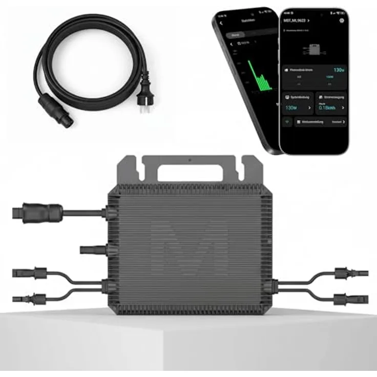 MARSTEK Mikro-Wechselrichter 800 W MST-MI0800, IP67 wetterfest, Plug-&-Play, 2 MPPT, Bluetooth & WiFi, inkl. 5 m Anschlusskabel für Balkonkraftwerk