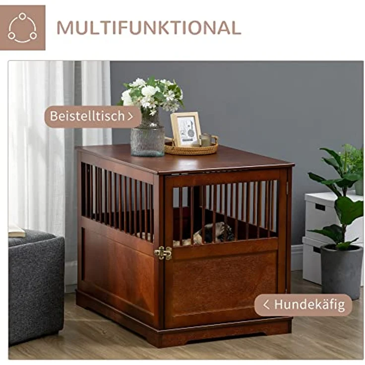 PawHut Hundekäfig, Haustierkäfig, Hundehütte für mittelgroße Hunde, Hundebox Indoor, Tierkäfig mit abschließbarer Tür, Braun, 80,5 x 59,5 x 67,5 cm – Bild 5