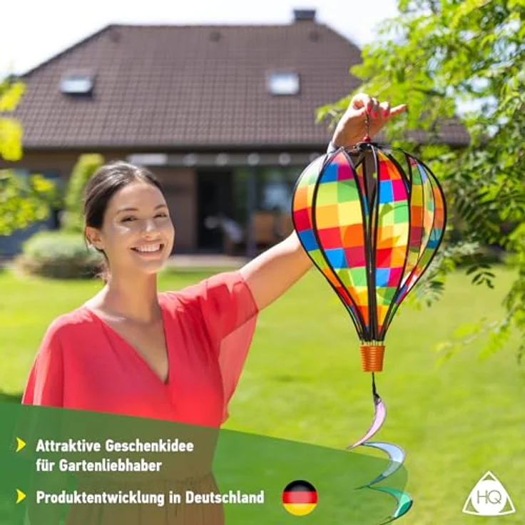 HQ Design Windspiration Windspiel Deko Hot Air Balloon, UV-beständig und wetterfest für Garten, Terrasse und Balkon, inkl. Aufhängung (Pixel, Hot Air Balloon Twist) – Bild 5