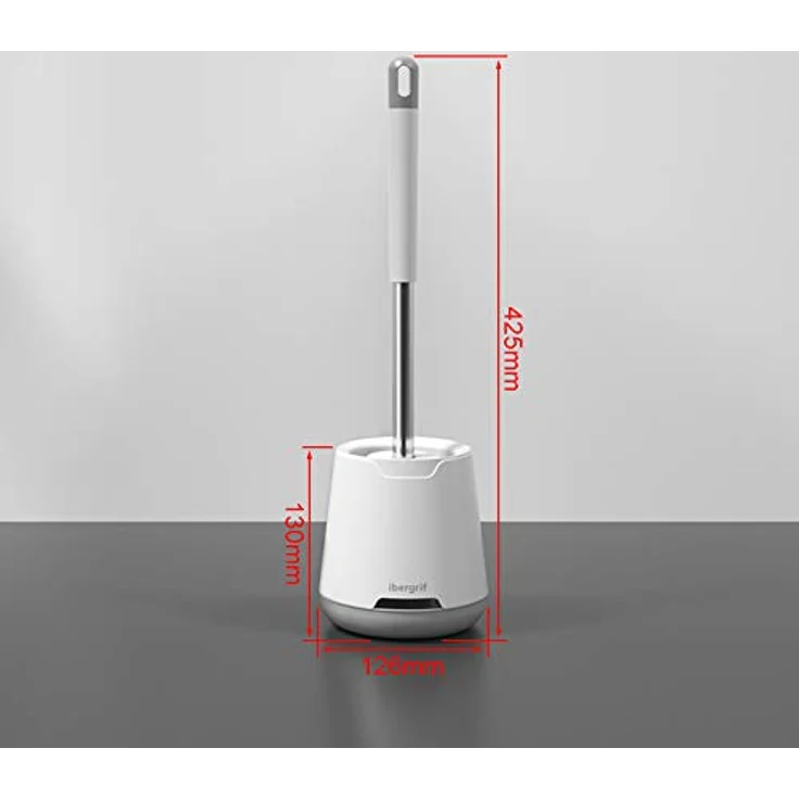 Ibergrif M34152, Klobürste Silikon mit Abtropfschale-Toilettenbürste, Klobürstenhalter Anti-Tropf, WC Bürste Belüftet Trocknung Geruchlos, WC Bürstengarnitur Stehen und Wandmontage, Weiss, 126x425mm – Bild 2