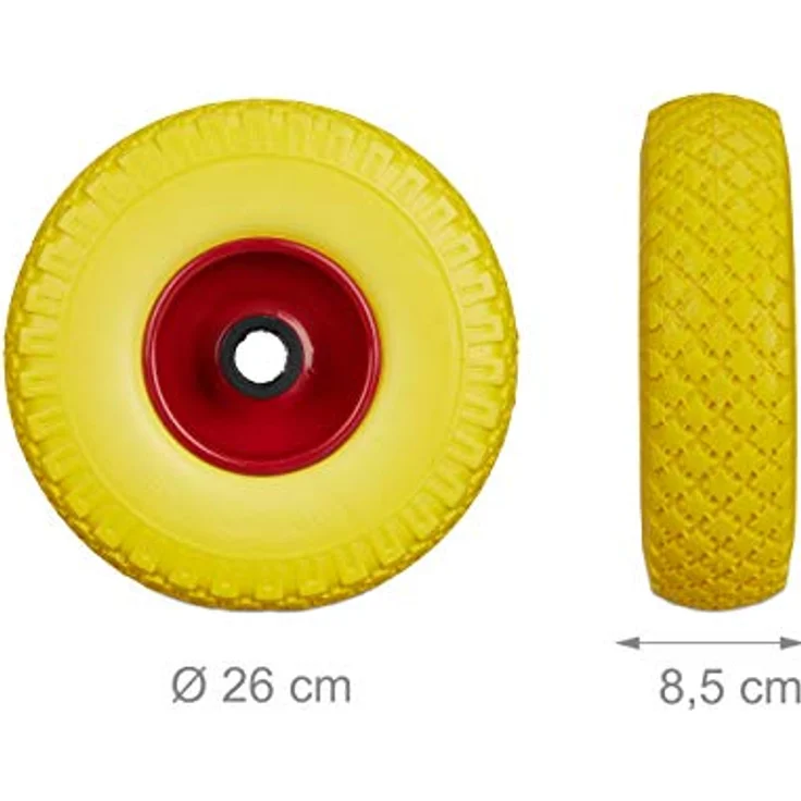 Sackkarrenrad Set, pannensicher, 3.00-4 Vollgummireifen, Stahlfelge, 25mm Achse, 100 kg, 260x85mm, gelb-rot – Bild 4
