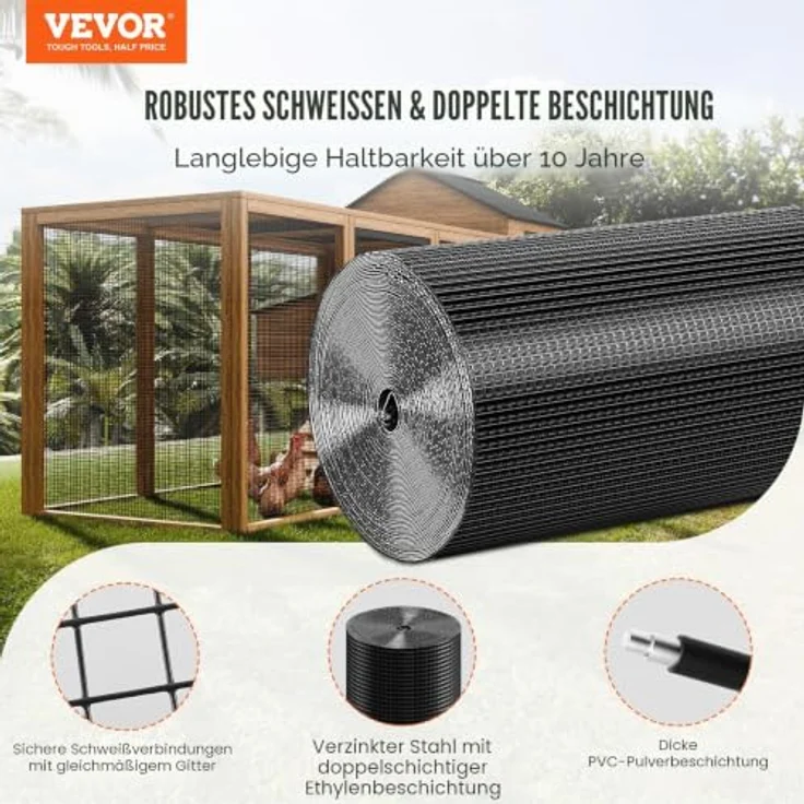 VEVOR Volierendraht 61 x 3048 cm, verzinkte Maschendrahtzaunrolle mit 1,06 mm Durchmesser, rost- und korrosionsbeständig, ideal für Hühnerställe und Gartenanwendungen – Bild 2