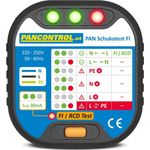 Pancontrol Spannungsprüfer PAN Schukotest FI Steckdosenprüfer CAT II 600V, Grüne und rote LEDs, FI-Test 30mA, CAT II 600V, keine Batterie erforderlich, 220V - 250V Wechselspannung AC, 56g, schwarz