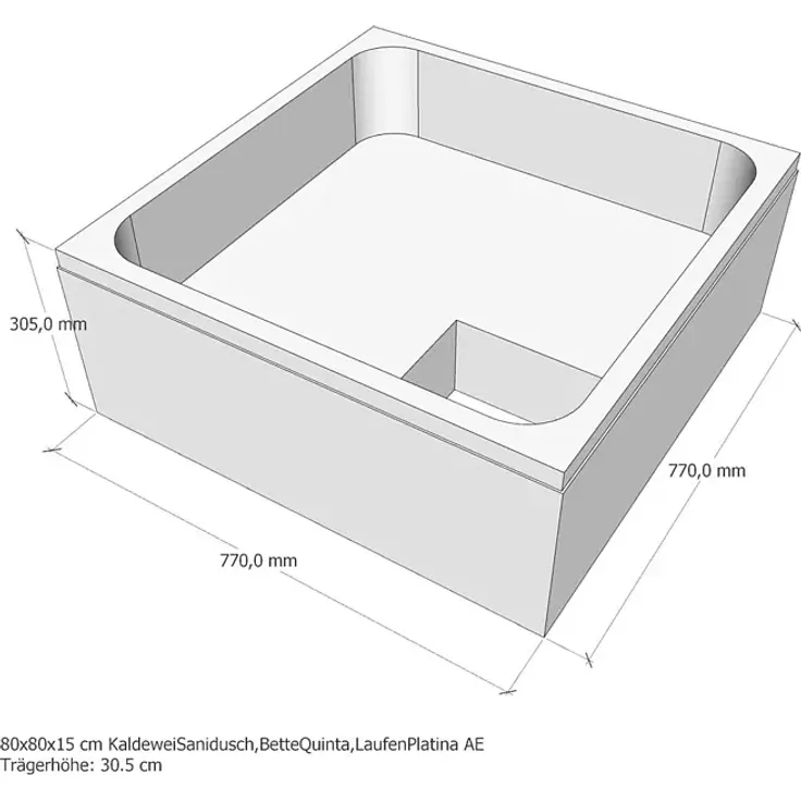 Sanicomfort Duschwannenträger, Expandiertes Polystyrol, 77 x 77 x 30,5 cm, Weiß, Einfache Installation, Stabilität, Wasser- und Schallschutz