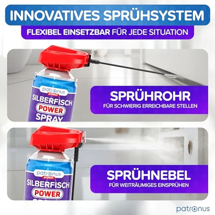 Patronus Silberfisch Power Spray 500 ml, effektives Abwehrmittel mit Sofortwirkung gegen Silberfische und Papierfische, inkl. Sprührohr – Bild 4