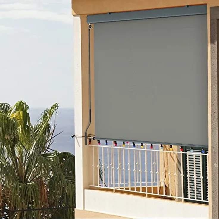 paramondo Senkrechtmarkise 2000, 120x250cm Balkonmarkise mit Kassette, Sichtschutz, anthrazit-grau, windstabil, wasserabweisend, manuelle Kurbel – Bild 7