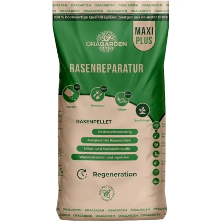 OraGarden Rasensamen MAXI Plus 10kg, ummantelte Rasenpellets für schnelle Keimung und robusten Rasen
