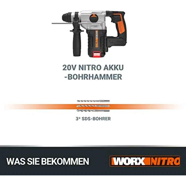 WORX WX380.9 Akku BohrhammerBürstenloses 20V Werkzeug zum Bohren Hammerbohren & MeißelnOhne Akku & L – Bild 6