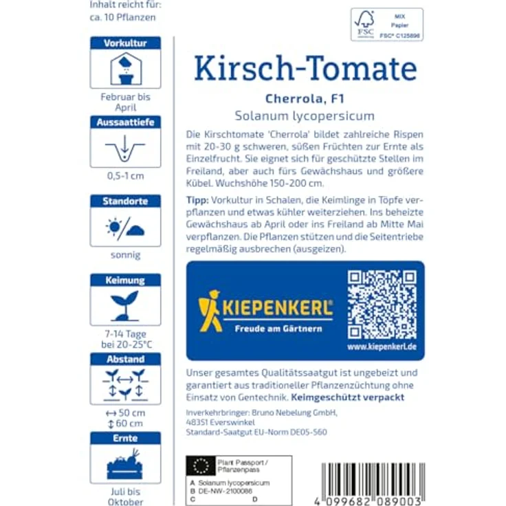 Kiepenkerl Tomaten Cherrola F1-Hybride, vitaminreiche Kirschtomaten mit süß-fruchtigem Geschmack, 150 cm hoch – Bild 2