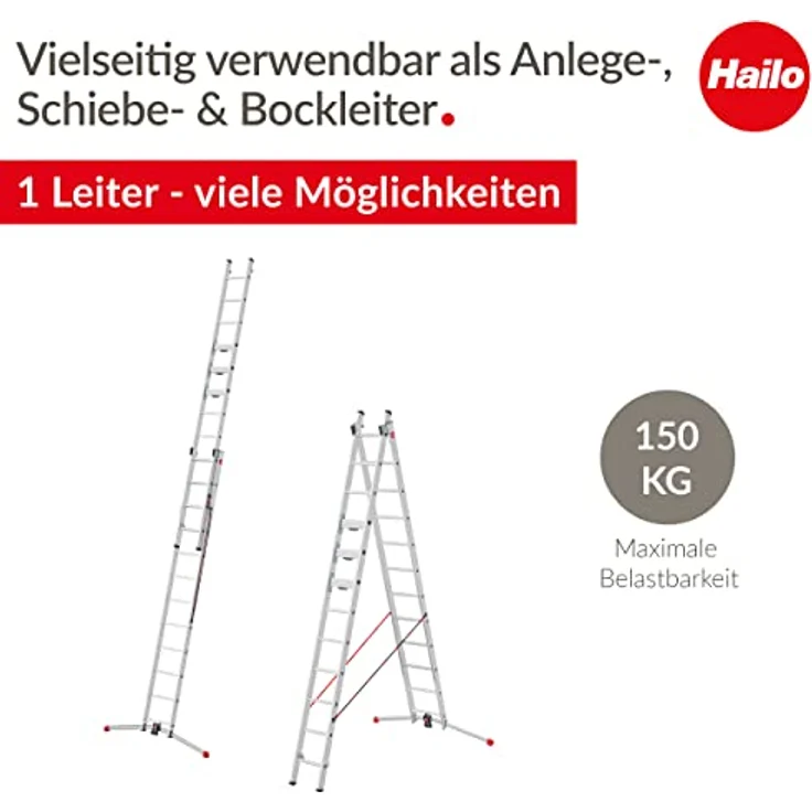 Hailo Sprossenschiebeleiter S110 Pro, Trittleiter mit 2x12 Sprossen – Bild 2