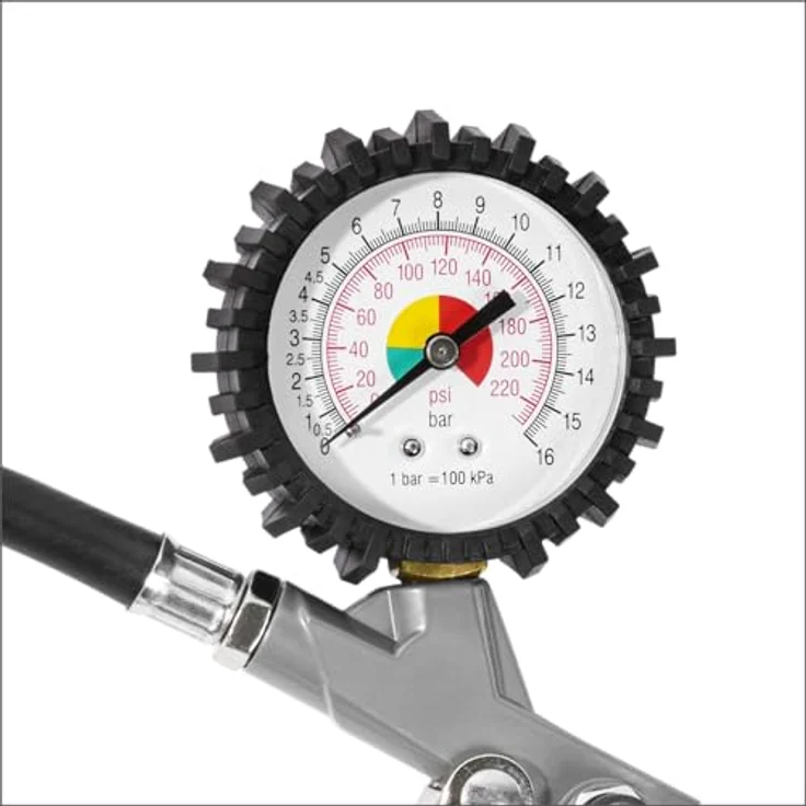 GÜDE Druckluft-Reifenfüller, Aluminium Gehäuse, 0-12 bar Druckbereich, Manometer 75 mm, 350 mm Schlauchlänge – Bild 2