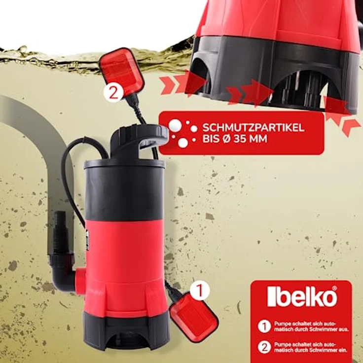 Belko® Schmutzwasserpumpe 850W 15000 l/h Tauchpumpe Pumpe Garten mit Schwimmer Brunnenpumpe, robuste Bauweise in schlagfestem Kunststoff – Bild 4