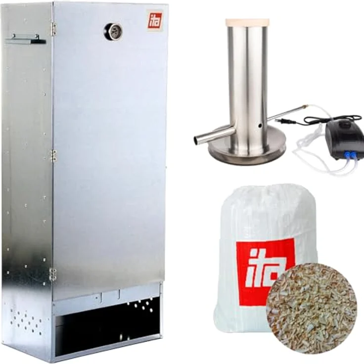 ITA Räucherofen 7004, XL Smoker Set aus Edelstahl mit Rauchgenerator und Thermometer, 111 cm hoch, 4 Etagen, EU Qualität – Bild 1