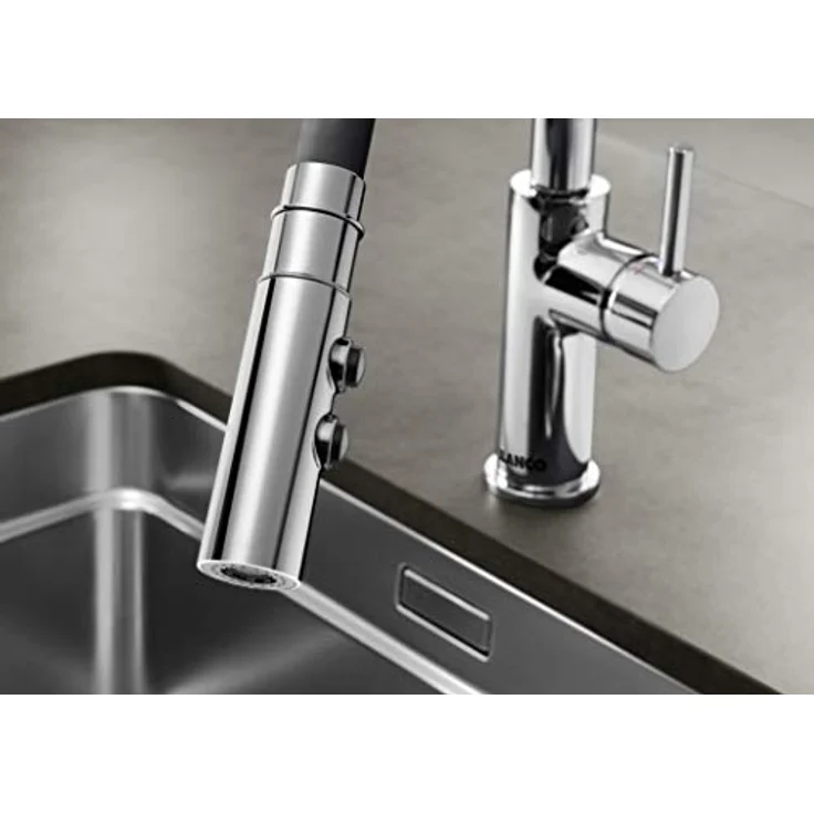 Blanco CATRIS-S Flexo Küchenarmatur, PVD steel, Hochdruck, zweistrahlige Brause mit Magnethalterung, schwenkbar 360° – Bild 3