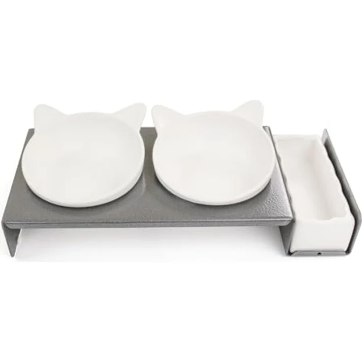 CanadianCat Company | Cat Diner Futterbar, erhöhte Schüssel, Metallkonstruktion, grau/weiß, ca. 40,5 x 18,5 x 7 cm – Bild 5