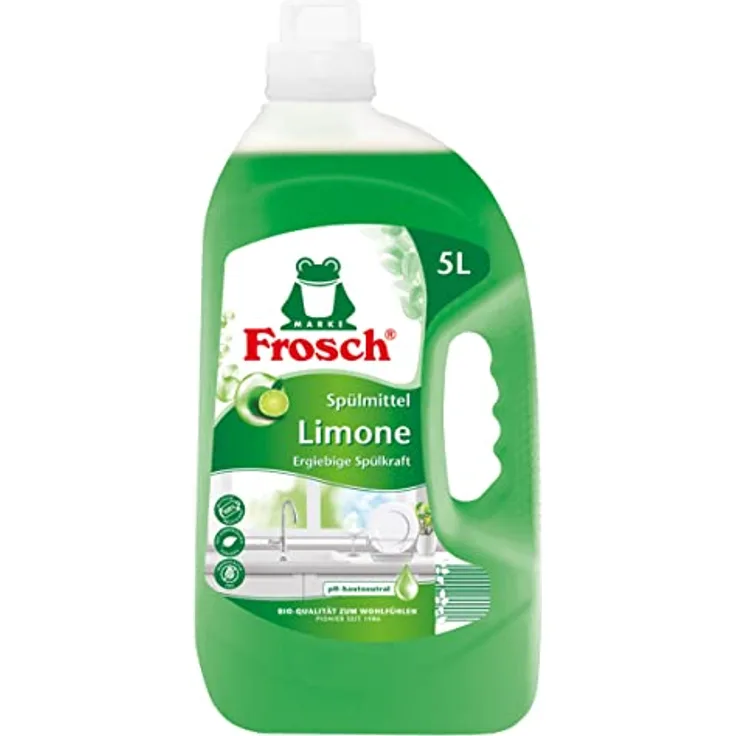 FROSCH Frosch Spülmittel Limone 5 Liter, hochwirksames Geschirrspülmittel mit fettlösenden Limonen-Extrakten, umweltfreundlich und pH-neutral