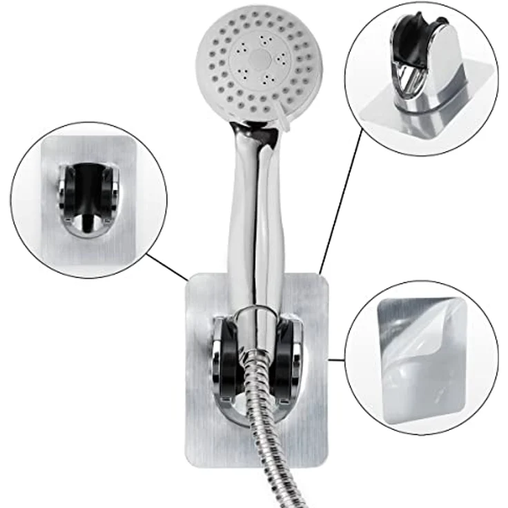 Intirilife Brausehalter, Handbrause Halterung ohne Bohren - 9.5 cm x 7 cm, verchromter ABS Kunststoff, max. Tragkraft 18 kg – Bild 3
