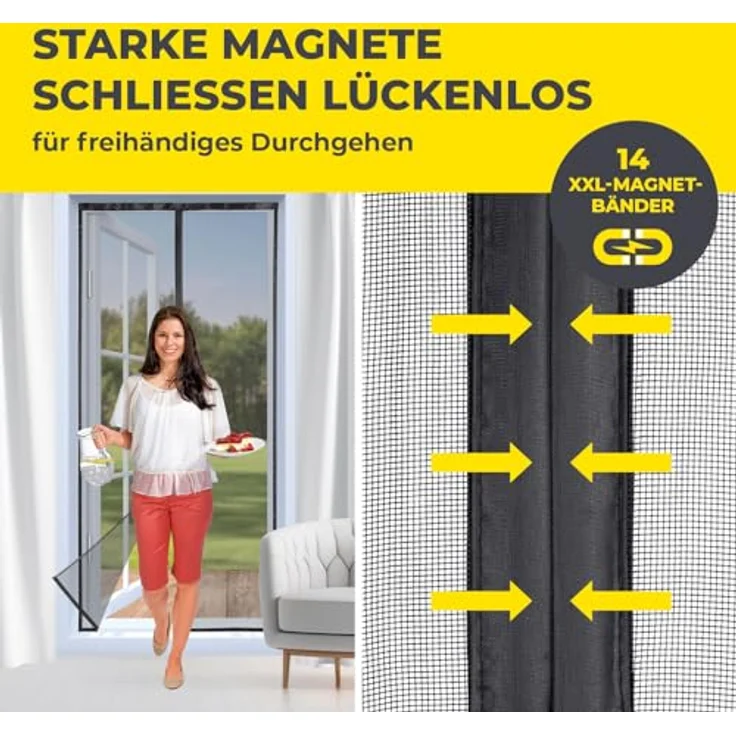 EASYmaxx Insect Protect Insektenschutzvorhang 100 x 210 cm | mit XXL-Magnetbändern | Fliegengitter Tür | Balkontür | Insektenschutz | Magnet | Fliegenvorhang – Bild 2