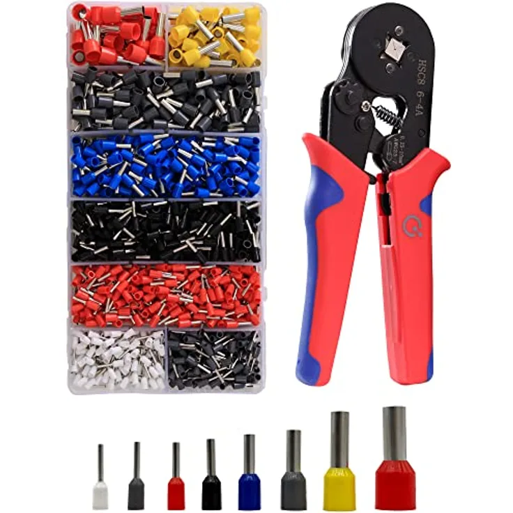 QUADRIOS GmbH | Crimpzange mit 1200 Aderendhülsen Set | von 0,5-10mm² mit Automatik-Crimpzange, Aderendhülsenzange selbsteinstellend von 0,25-10mm² Krimpzange, Presszange, Aderendhülsen