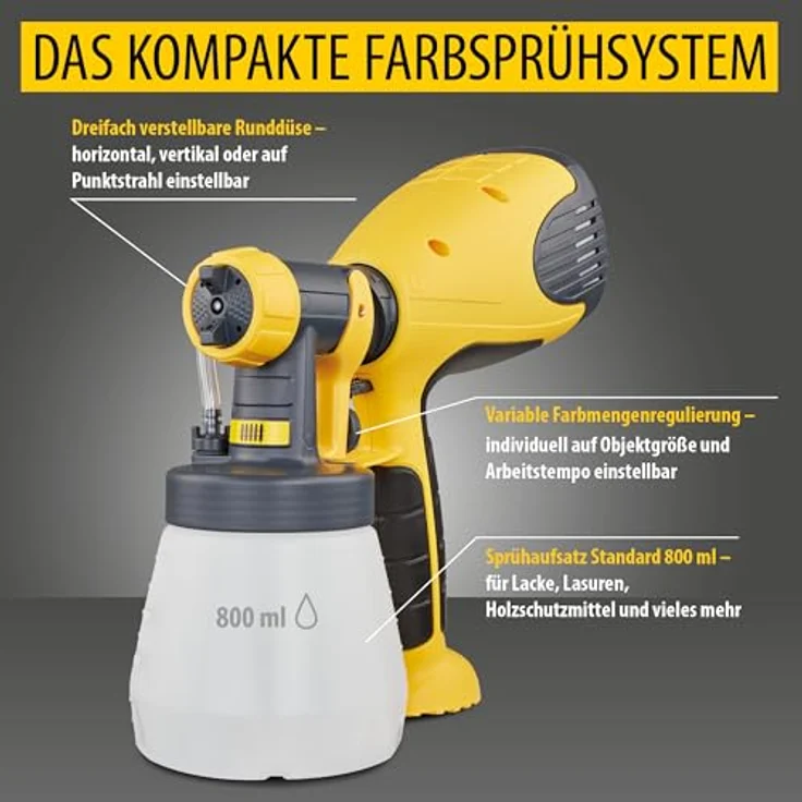 Wagner Farbsprühgerät W 100 für Lacke, Lasuren im Innen- und Außenbereich, 5 m²-12 min, Behälter 800 ml, 280 W – Bild 2