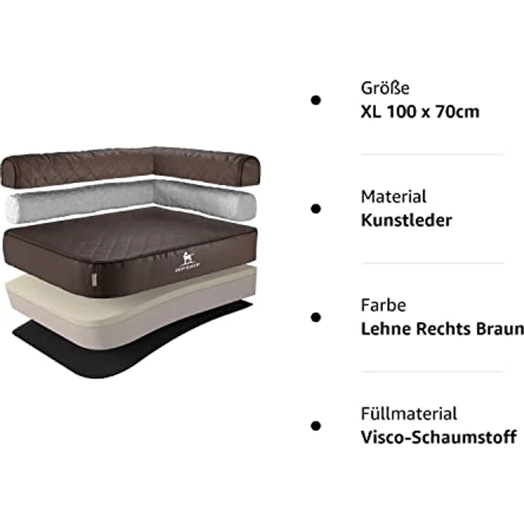 Knuffelwuff Orthopädisches Eck Hundebett Winslow XL 100x70cm Braun aus Kunstleder – Bild 4