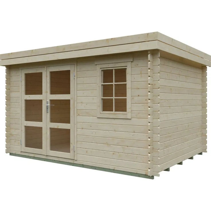 Kiehn-Holz Gartenhaus Schaalsee, BxT: 367x281 cm, aus naturbelassenem Fichtenholz, Modernes Flachdach Gartenhaus mit Doppeltür und einem Fenster