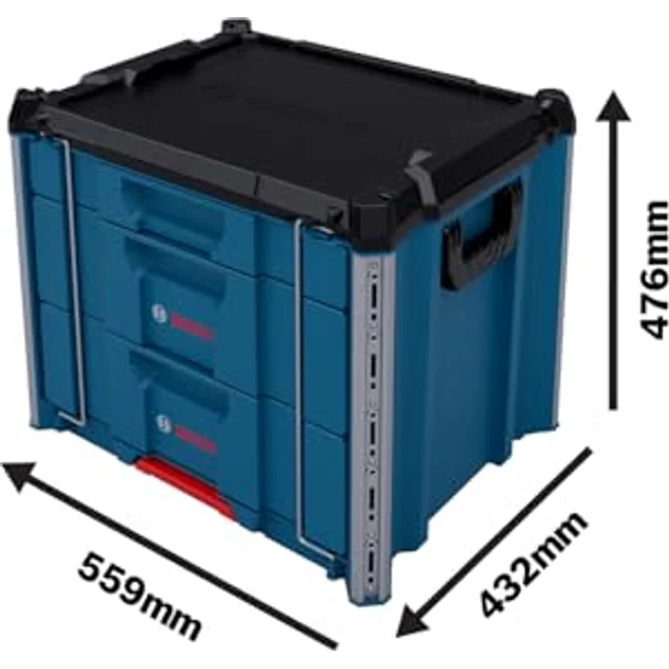 Bosch Professional L-BOXX Contractor Drawer 3, Werkzeugkoffer mit 1 niedriger und 2 hohen Schubladen, stoßfest, stapelbar, zwei seitliche Griffe – Bild 3