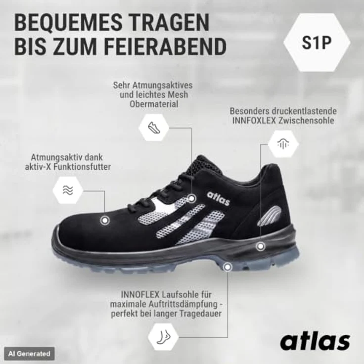 Atlas Sicherheitshalbschuh Flash 2005 XP S1P ESD SRC, Größe 36, atmungsaktiv mit 3D-Dämpfungssystem und clima-stream® Konzept – Bild 3