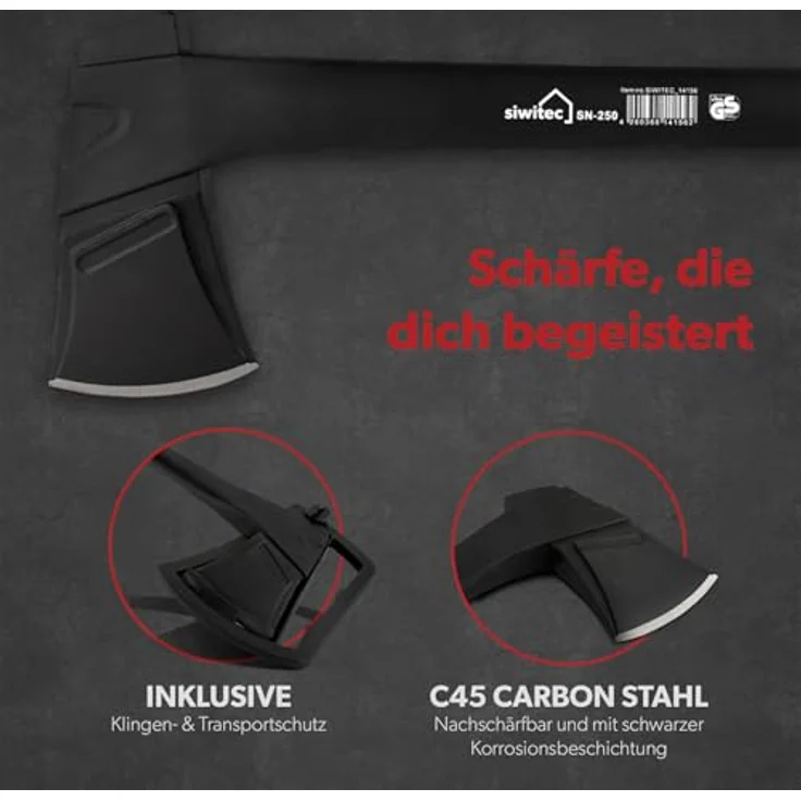 siwitec Axt Bundle mit SN-80 Universalaxt und SN-250 Spaltaxt, inkl. Schutz und optionalem 4-in-1 Schärfer, (Packung, wahlweise mit oder ohne Messerschärfer erhältlich) – Bild 5