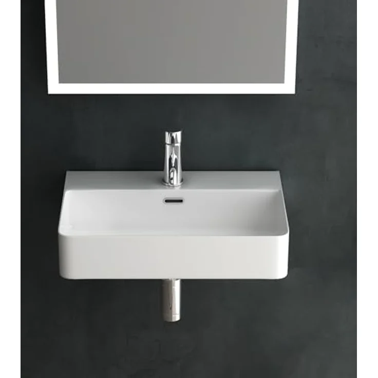 Alpenberger Waschbecken 60 cm Breit - Aufsatzwaschbecken Eckig mit Nano - Weiß, pflegeleicht durch Lotus Effekt, mit Überlauf und Hahnloch – Bild 4